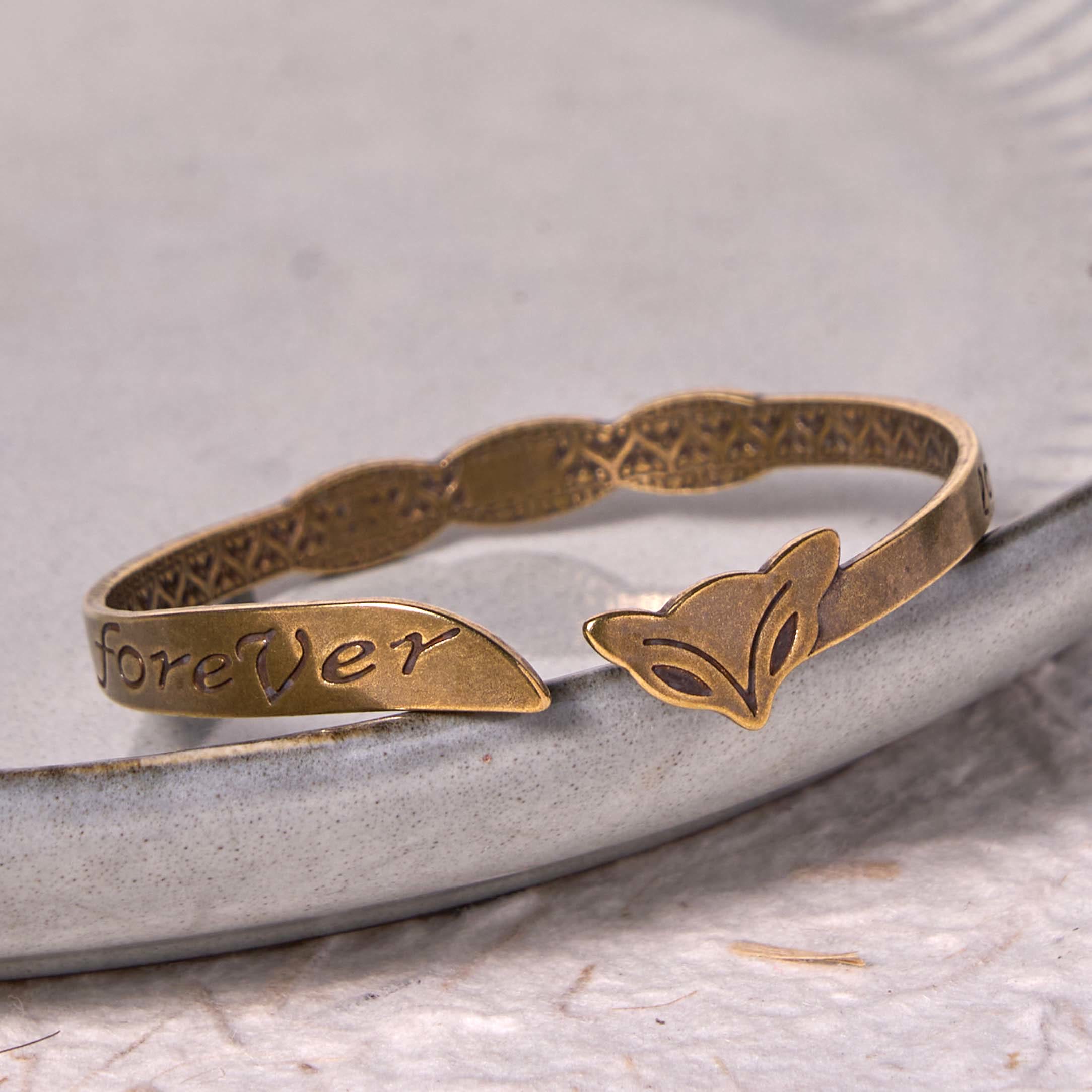 Fox Head Copper Brass 'Love You Forever' Luck Self Care Bracelet Bangle