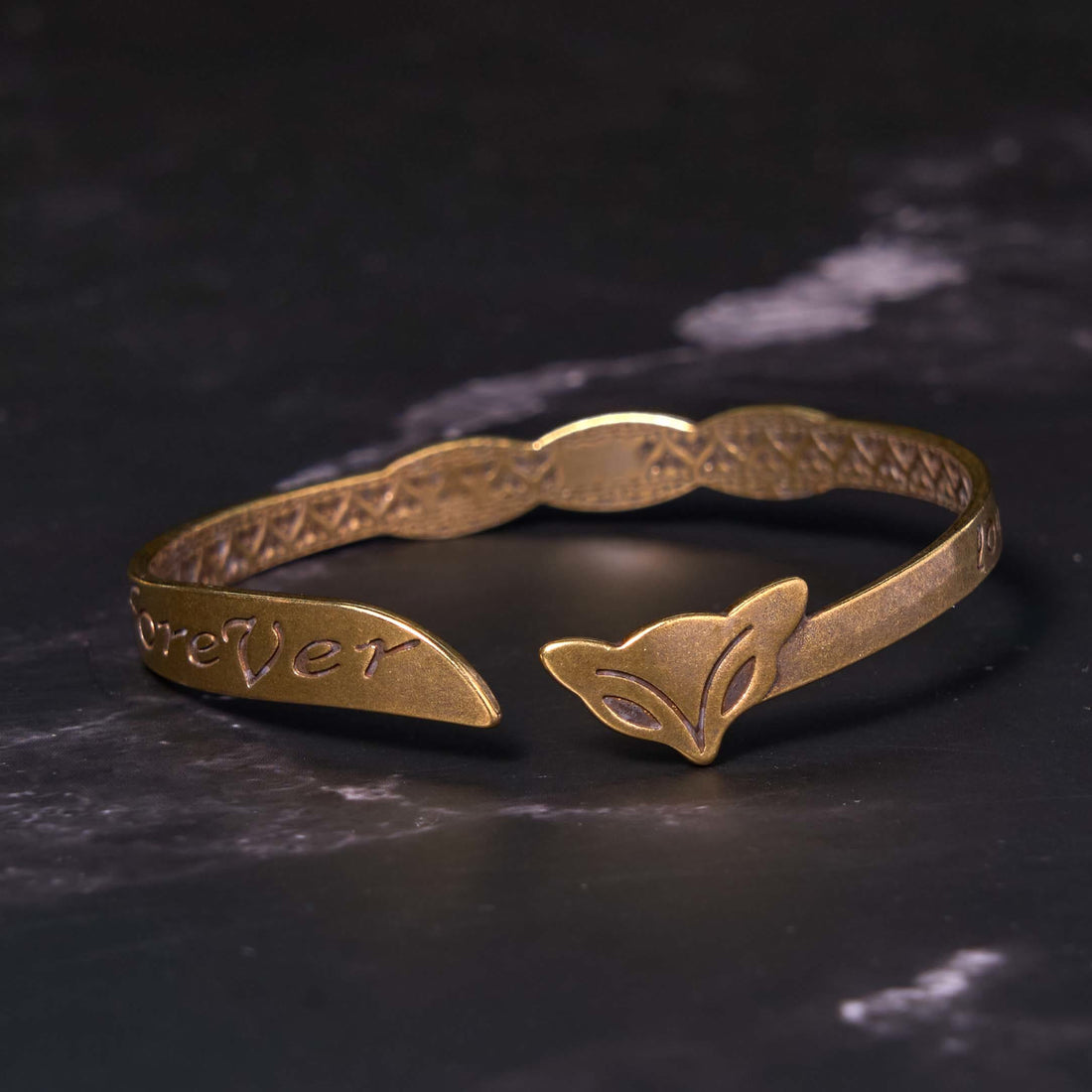 Fox Head Copper Brass 'Love You Forever' Luck Self Care Bracelet Bangle