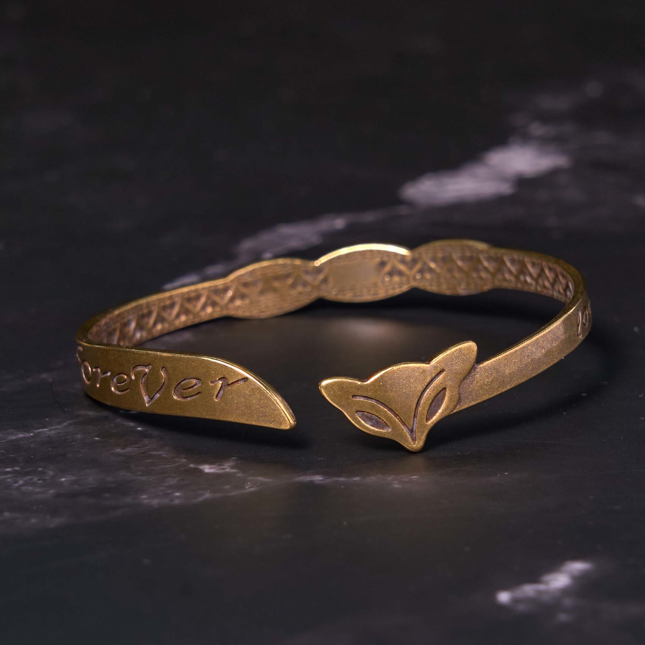 Fox Head Copper Brass 'Love You Forever' Luck Self Care Bracelet Bangle