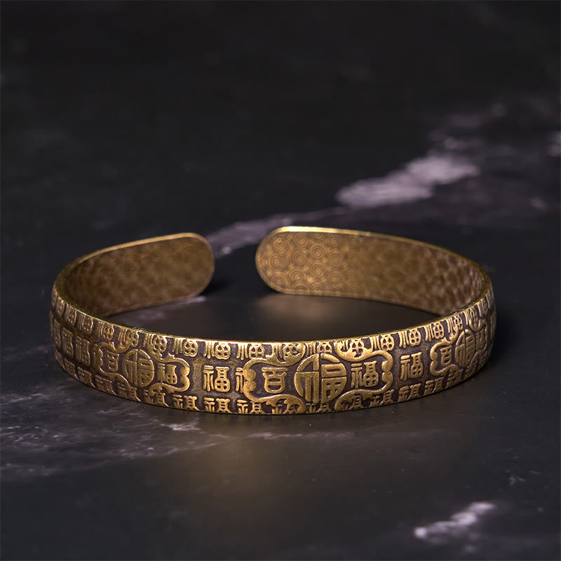 Hundred Blessings Fu Character Copper Brass Luck Bracelet Bangle