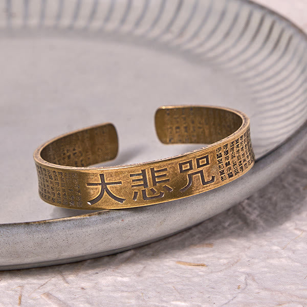 Engraved Guanyin Great Compassion Mantra Brass & Copper Bangle Bracelet