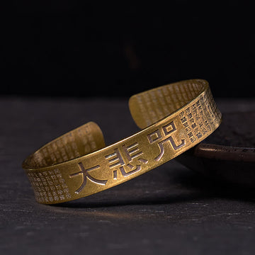 Engraved Guanyin Great Compassion Mantra Brass & Copper Bangle Bracelet