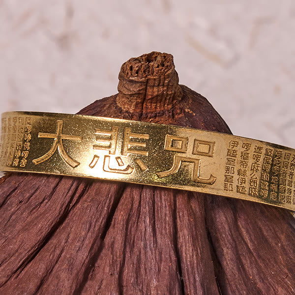 Engraved Guanyin Great Compassion Mantra Brass & Copper Bangle Bracelet