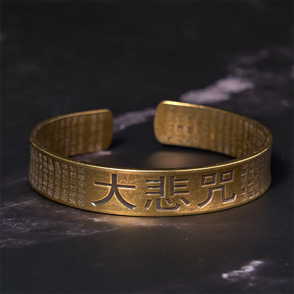 Engraved Guanyin Great Compassion Mantra Brass & Copper Bangle Bracelet