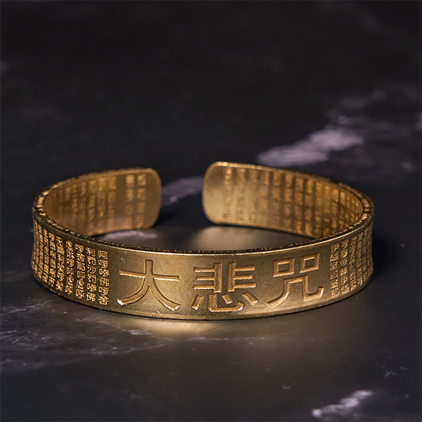 Engraved Guanyin Great Compassion Mantra Brass & Copper Bangle Bracelet