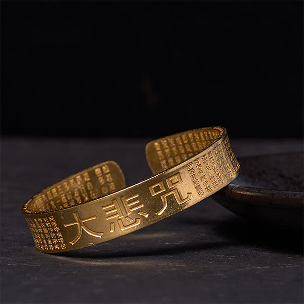 Engraved Guanyin Great Compassion Mantra Brass & Copper Bangle Bracelet
