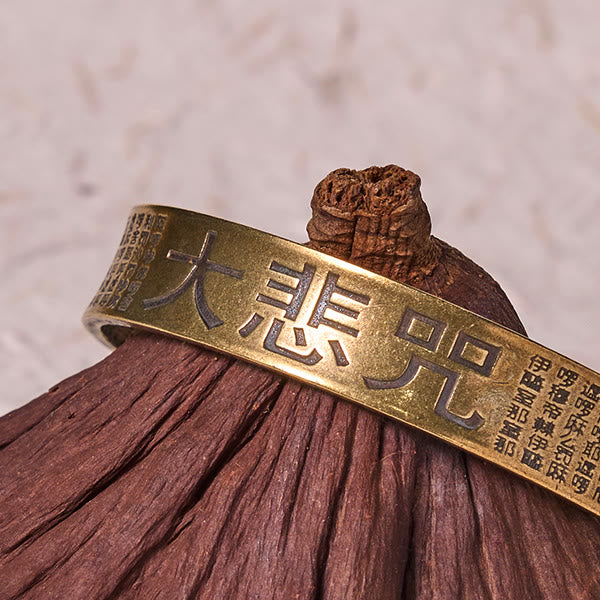 Engraved Guanyin Great Compassion Mantra Brass & Copper Bangle Bracelet