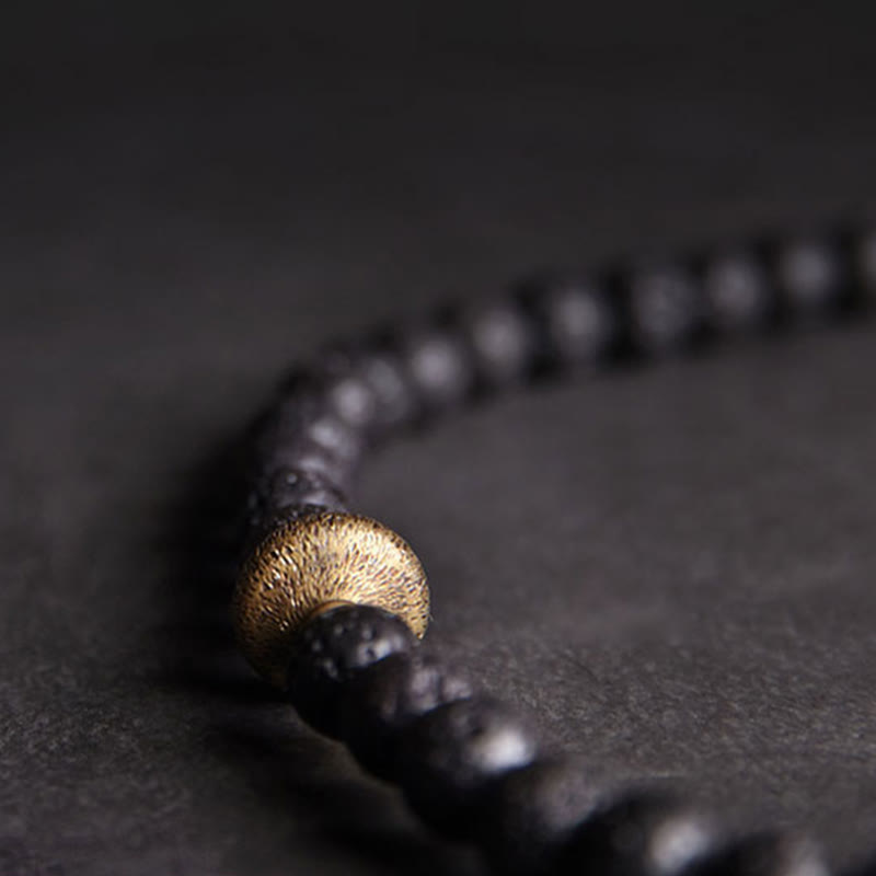 Vintage Lava Rock Three-eyed Dzi Bead Copper Brass Beads Double Wrap Healing Bracelet