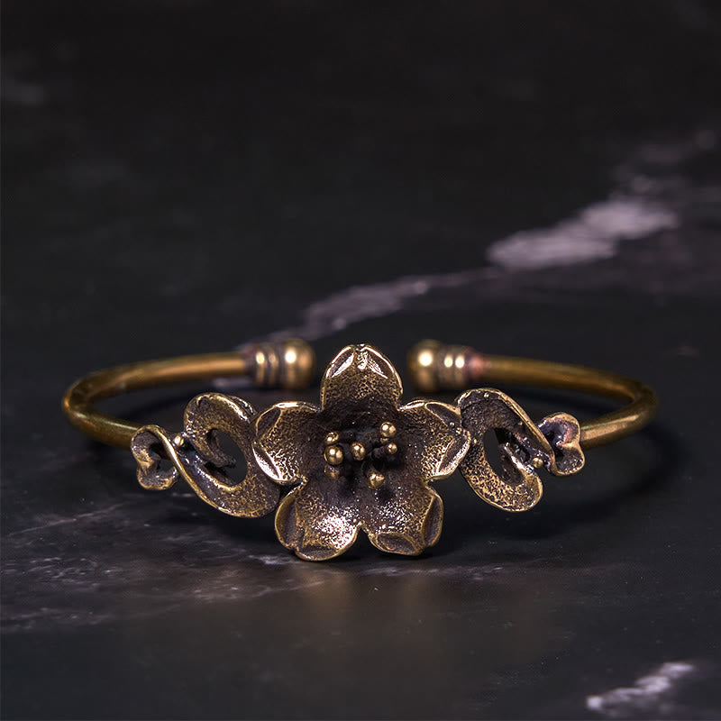 Flowers Leaves Copper Brass Luck Healing Cuff Bracelet Bangle