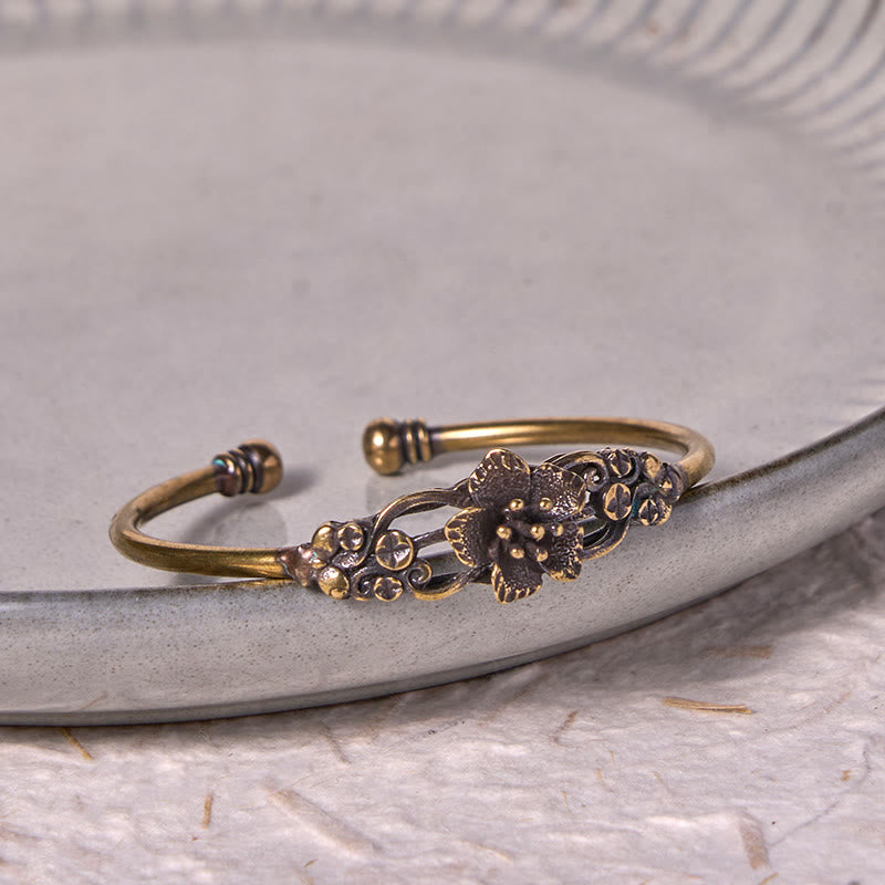 Flowers Leaves Copper Brass Luck Healing Cuff Bracelet Bangle