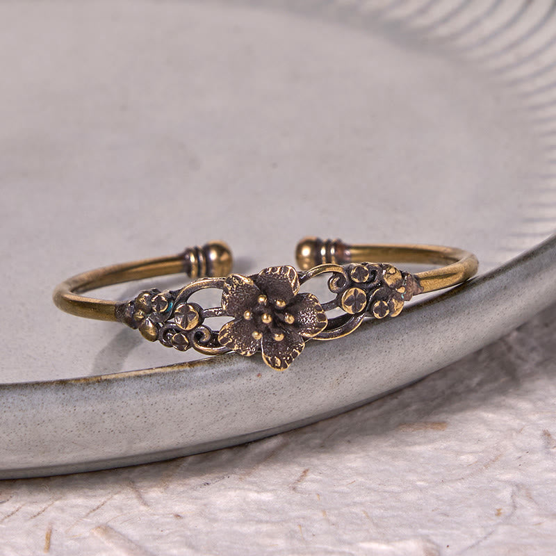 Flowers Leaves Copper Brass Luck Healing Cuff Bracelet Bangle