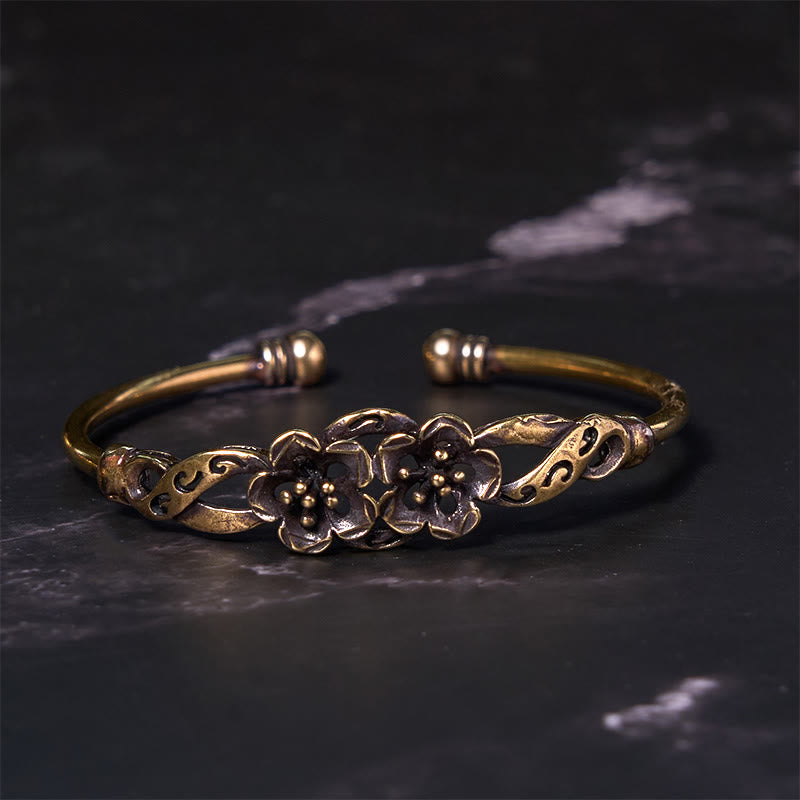 Flowers Leaves Copper Brass Luck Healing Cuff Bracelet Bangle