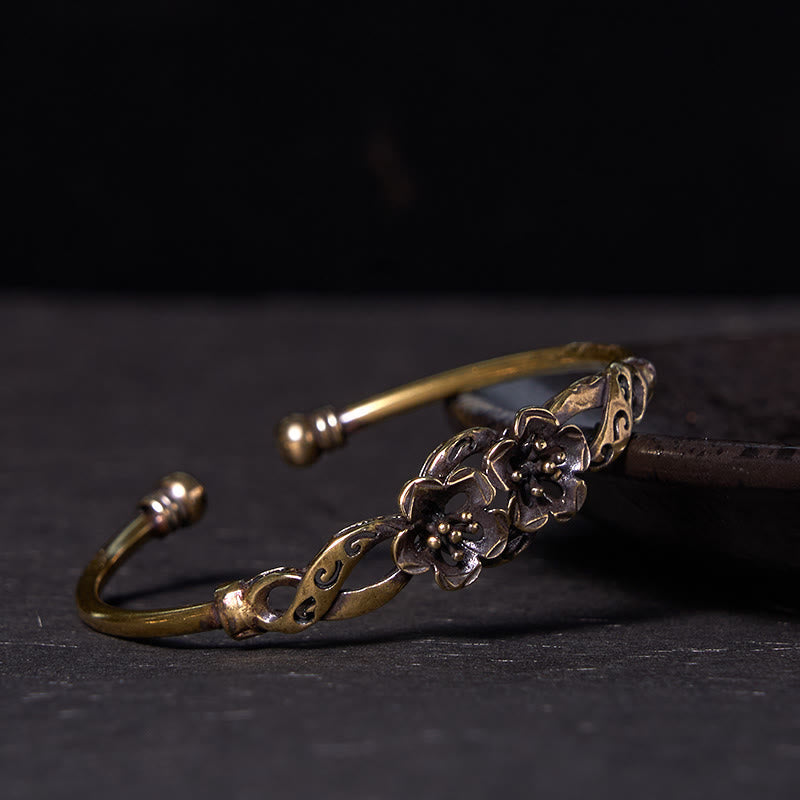 Flowers Leaves Copper Brass Luck Healing Cuff Bracelet Bangle