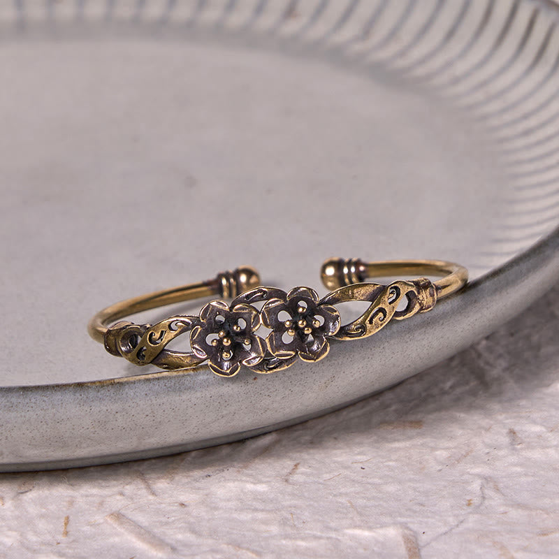 Flowers Leaves Copper Brass Luck Healing Cuff Bracelet Bangle