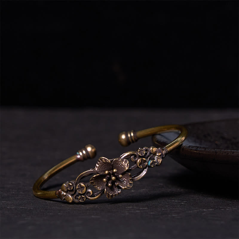 Flowers Leaves Copper Brass Luck Healing Cuff Bracelet Bangle