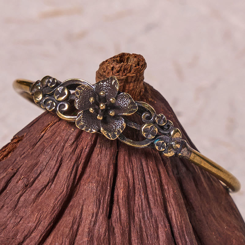 Flowers Leaves Copper Brass Luck Healing Cuff Bracelet Bangle