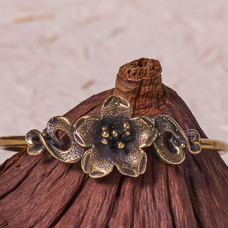 Flowers Leaves Copper Brass Luck Healing Cuff Bracelet Bangle