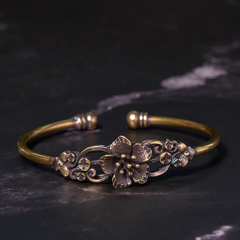 Flowers Leaves Copper Brass Luck Healing Cuff Bracelet Bangle