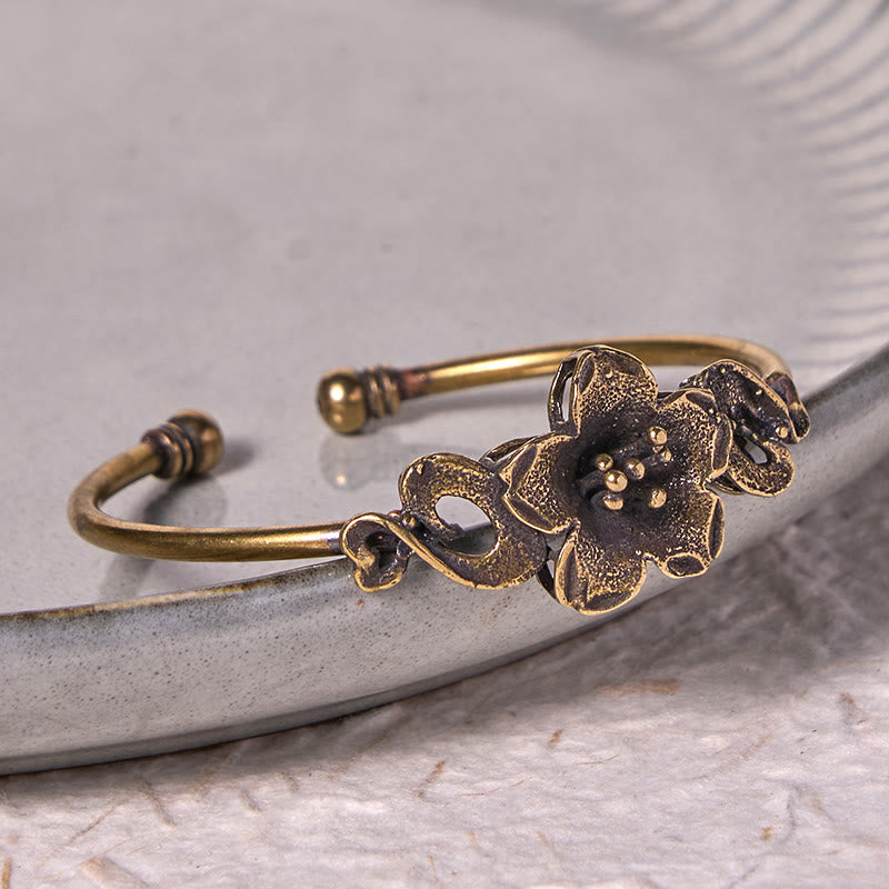 Flowers Leaves Copper Brass Luck Healing Cuff Bracelet Bangle