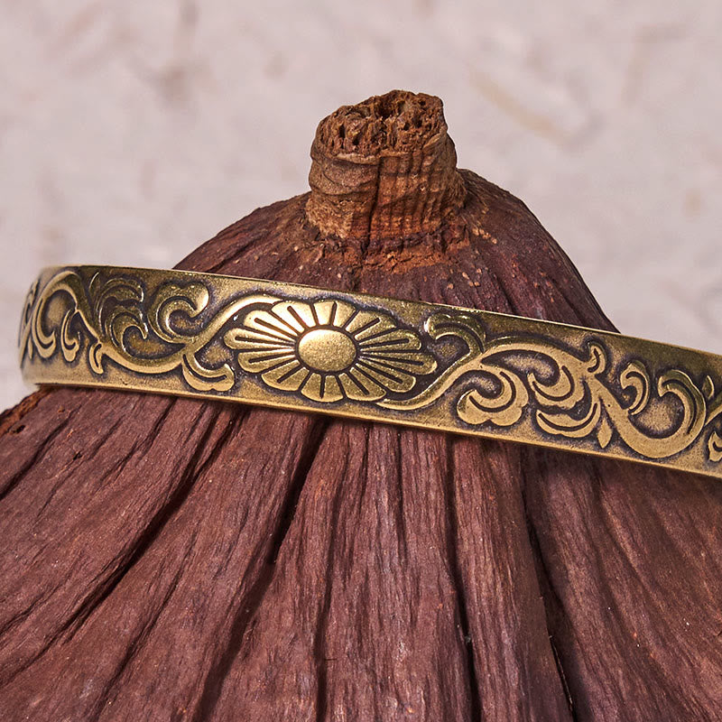 Daisy Flower Vine Copper Brass Luck Self Care Cuff Bracelet Bangle