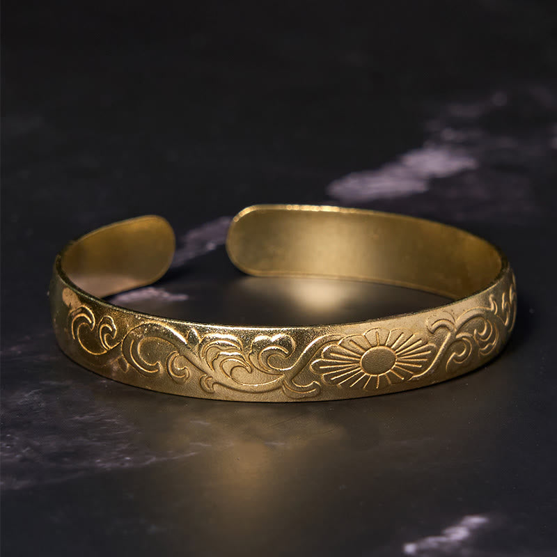 Daisy Flower Vine Copper Brass Luck Self Care Cuff Bracelet Bangle