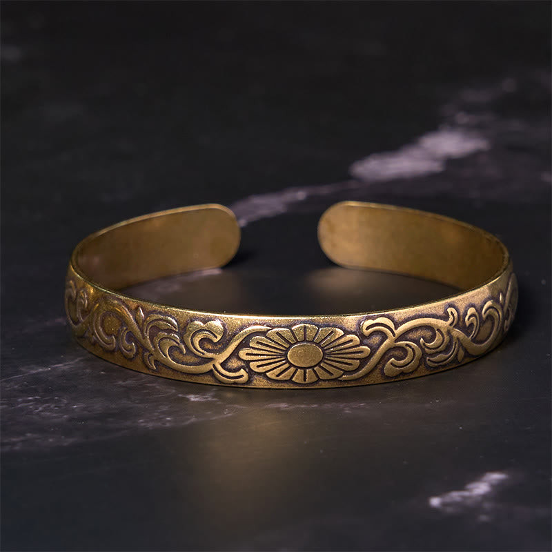Daisy Flower Vine Copper Brass Luck Self Care Cuff Bracelet Bangle
