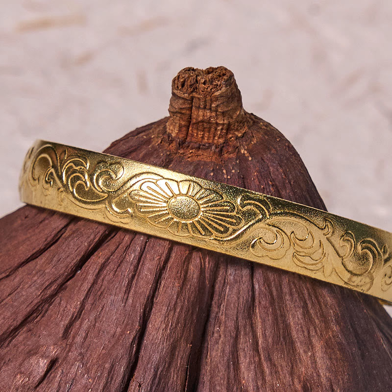 Daisy Flower Vine Copper Brass Luck Self Care Cuff Bracelet Bangle