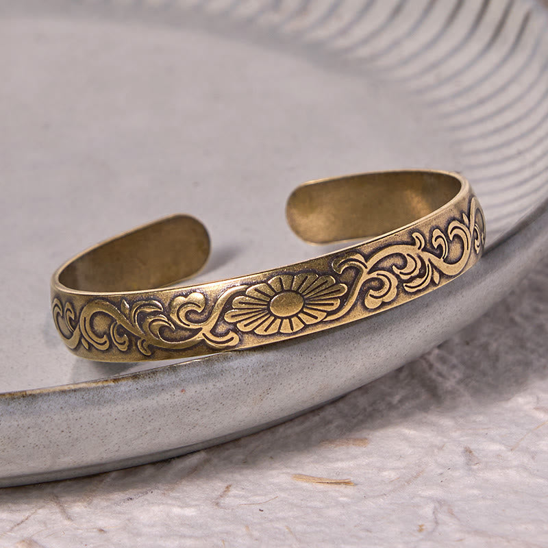 Daisy Flower Vine Copper Brass Luck Self Care Cuff Bracelet Bangle