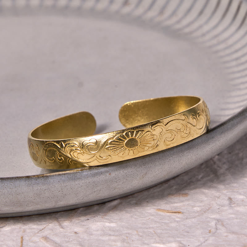 Daisy Flower Vine Copper Brass Luck Self Care Cuff Bracelet Bangle