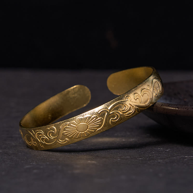 Daisy Flower Vine Copper Brass Luck Self Care Cuff Bracelet Bangle