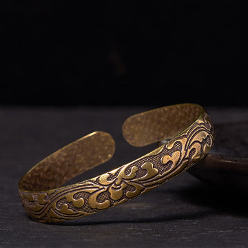 Flowers Copper Brass Balance Self Care Cuff Bracelet Bangle