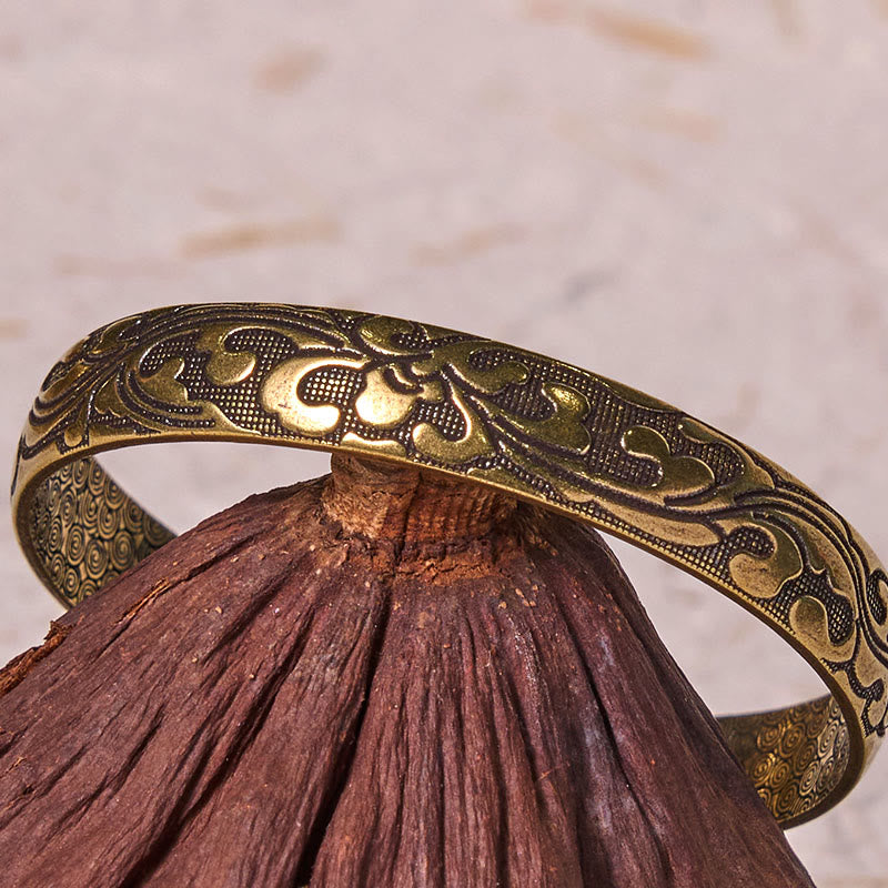 Flowers Copper Brass Balance Self Care Cuff Bracelet Bangle