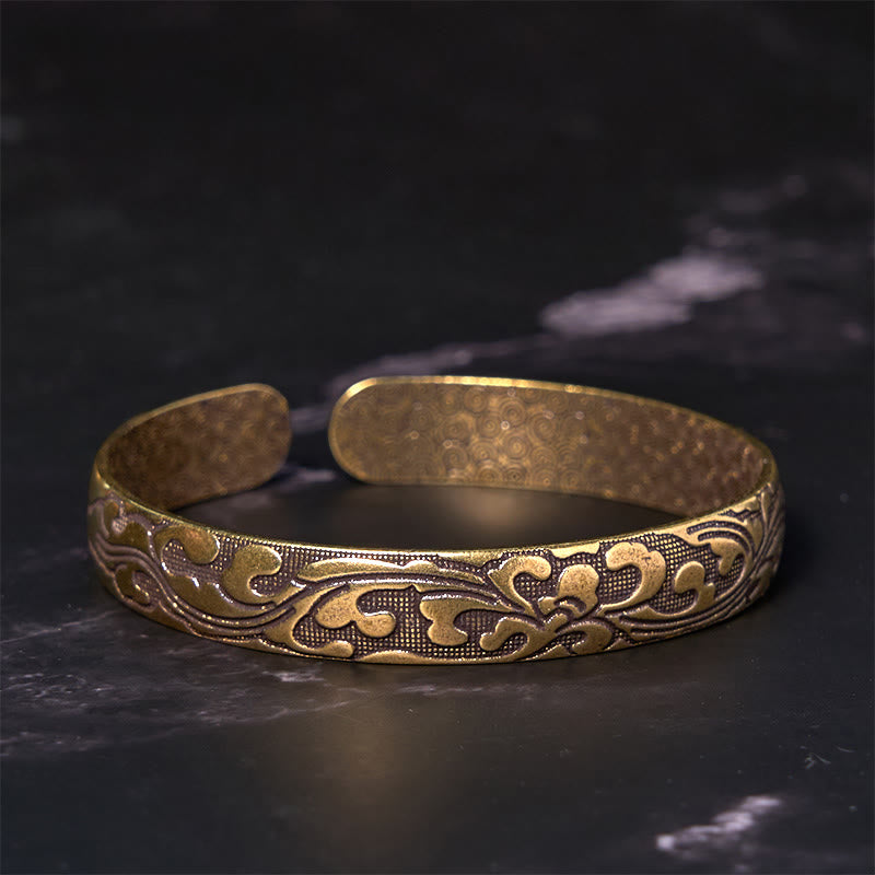 Flowers Copper Brass Balance Self Care Cuff Bracelet Bangle