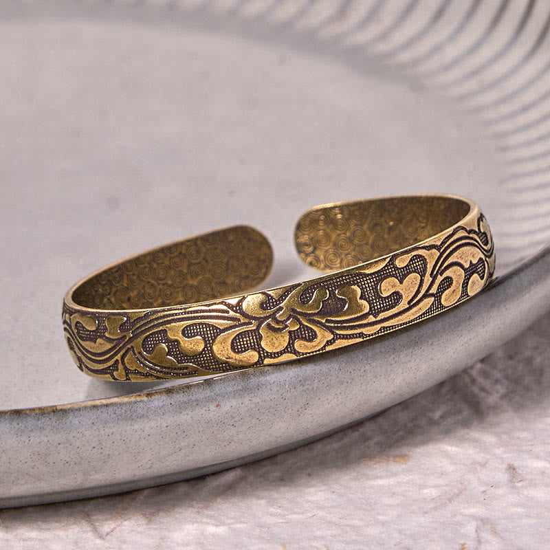 Flowers Copper Brass Balance Self Care Cuff Bracelet Bangle