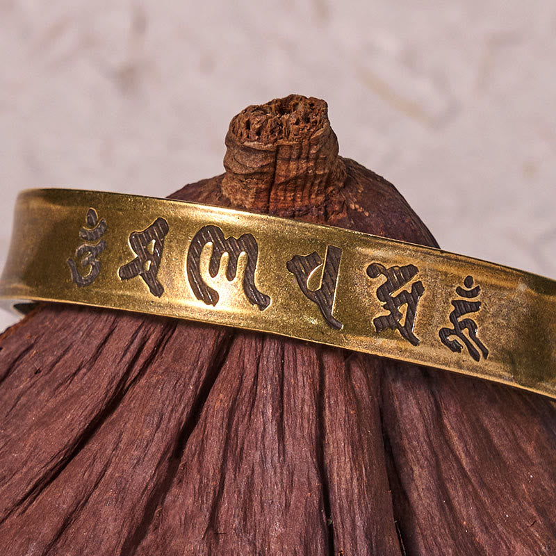 Six True Words 'om Mani Padme Hum' Heart Sutra Copper Brass Inner Peace Cuff Bracelet Bangle