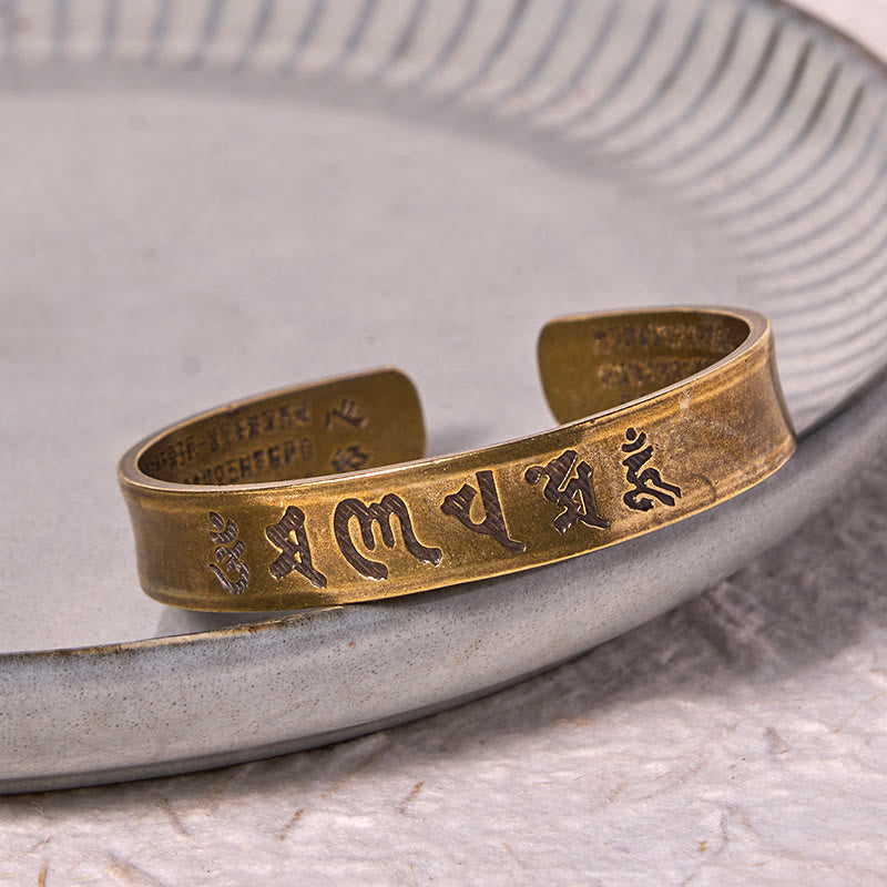Six True Words 'om Mani Padme Hum' Heart Sutra Copper Brass Inner Peace Cuff Bracelet Bangle