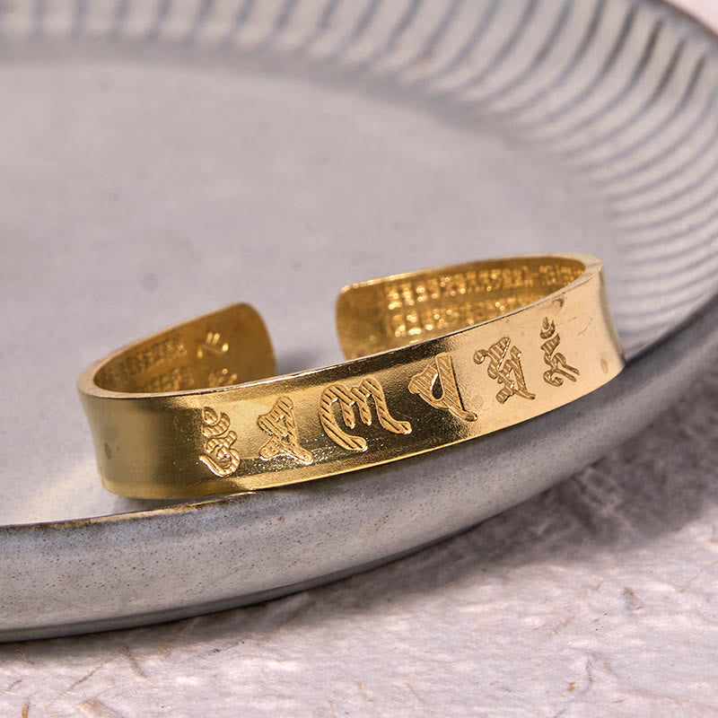 Six True Words 'om Mani Padme Hum' Heart Sutra Copper Brass Inner Peace Cuff Bracelet Bangle