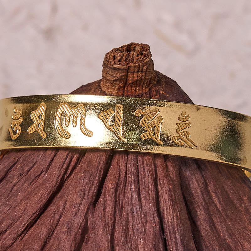 Six True Words 'om Mani Padme Hum' Heart Sutra Copper Brass Inner Peace Cuff Bracelet Bangle