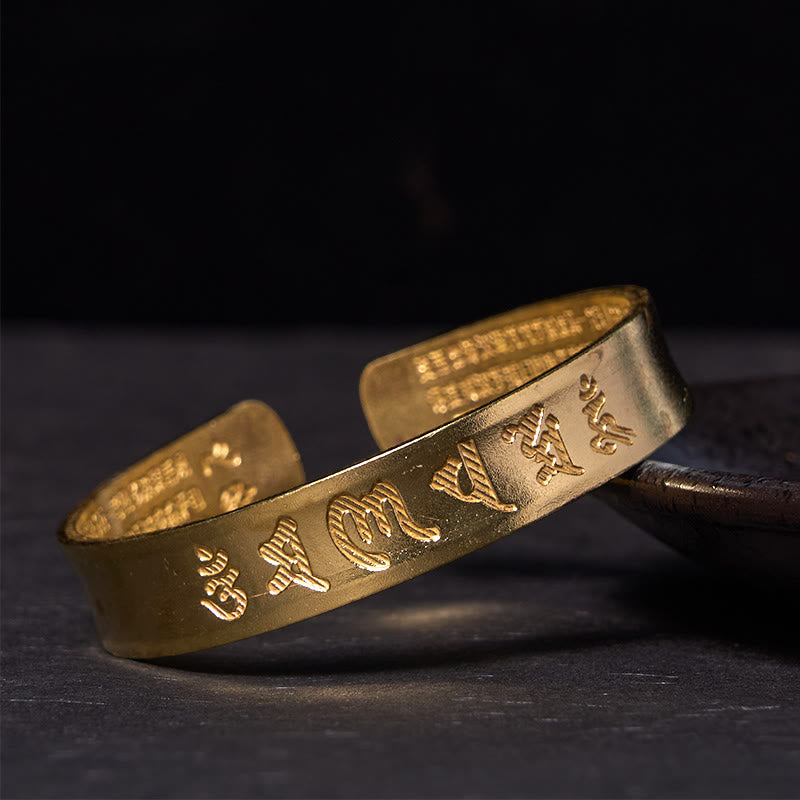 Six True Words 'om Mani Padme Hum' Heart Sutra Copper Brass Inner Peace Cuff Bracelet Bangle