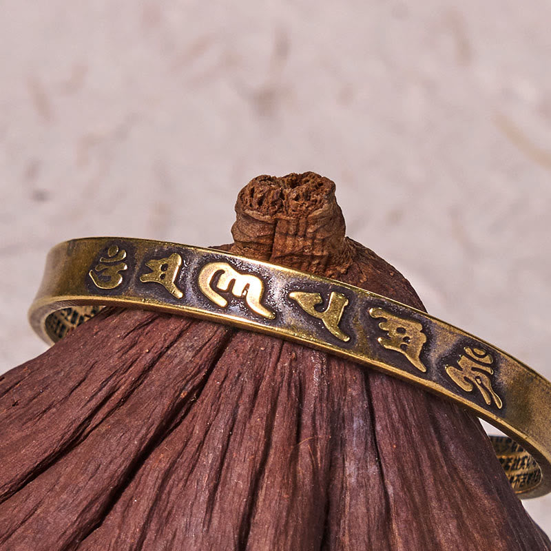 Six True Words 'om Mani Padme Hum' Heart Sutra Copper Brass Wisdom Peace Cuff Bracelet Bangle