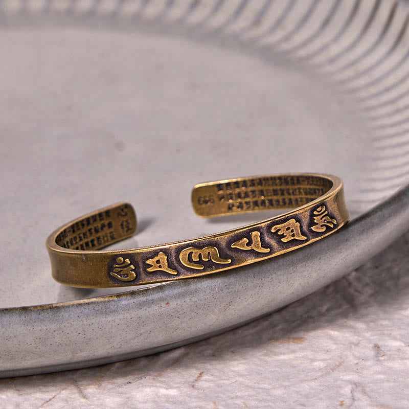 Six True Words 'om Mani Padme Hum' Heart Sutra Copper Brass Wisdom Peace Cuff Bracelet Bangle