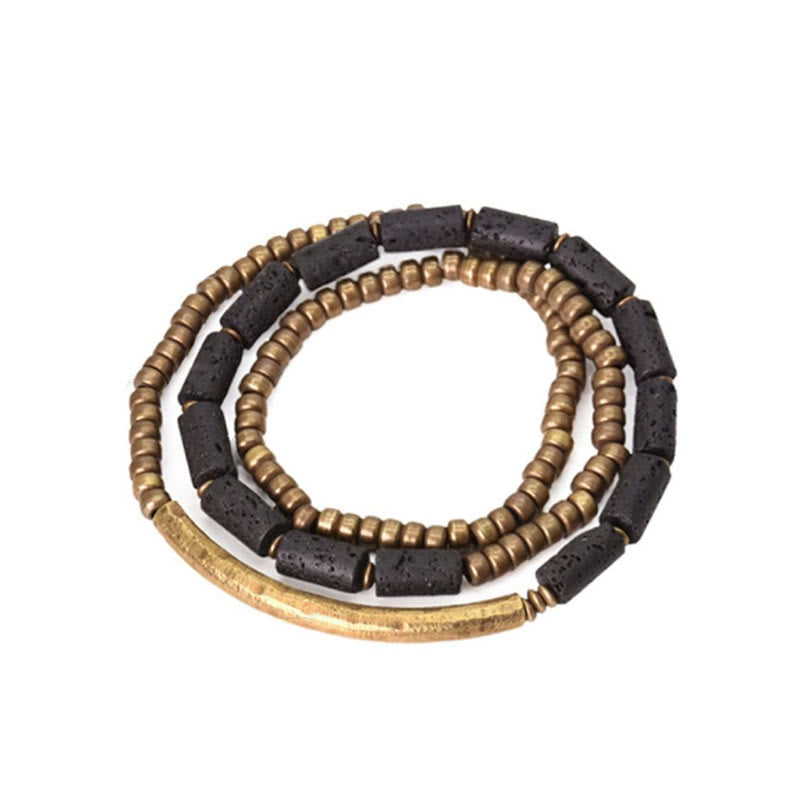 Vintage Lava Rock Copper Brass Multi-turn Wrap Calm Bracelet