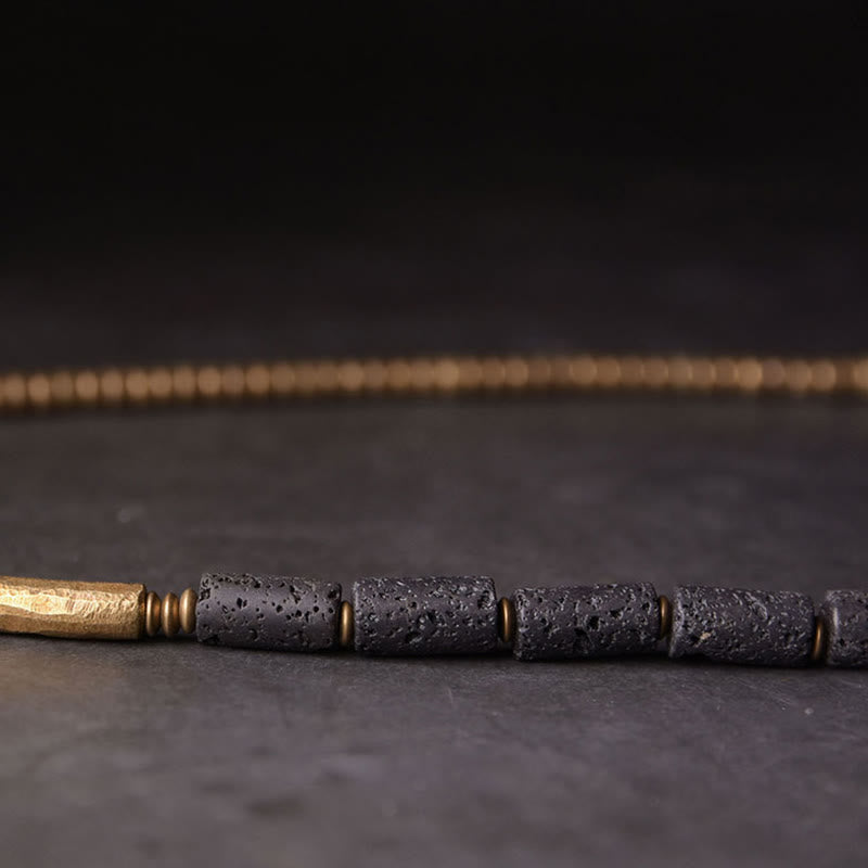 Vintage Lava Rock Copper Brass Multi-turn Wrap Calm Bracelet