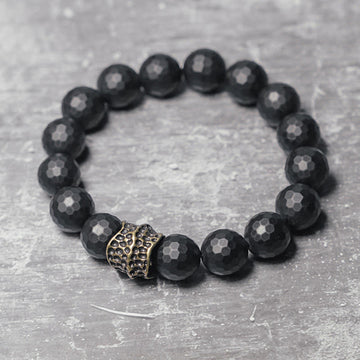 Matte Frosting Black Onyx with Cylindrical Copper and Brass Beaded Bracelet