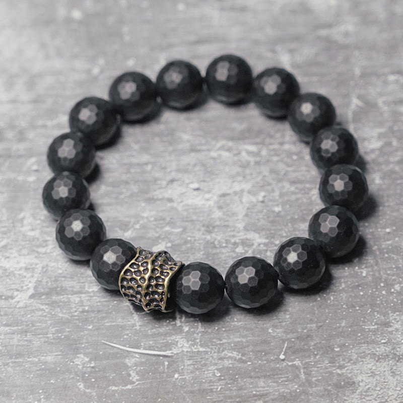 Matte Frosting Black Onyx with Cylindrical Copper and Brass Beaded Bracelet