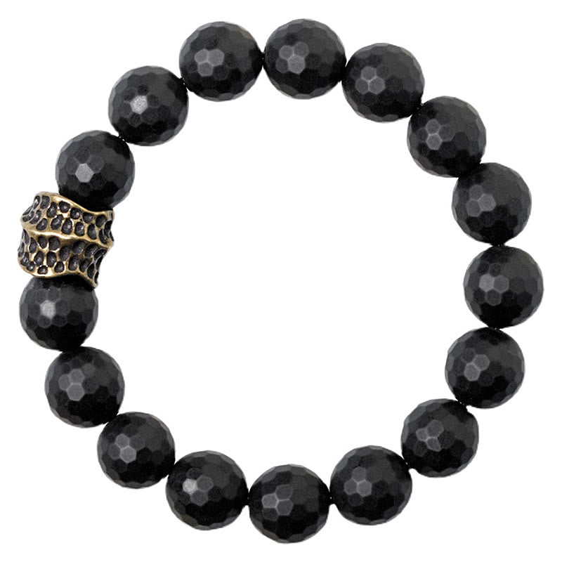 Matte Frosting Black Onyx with Cylindrical Copper and Brass Beaded Bracelet
