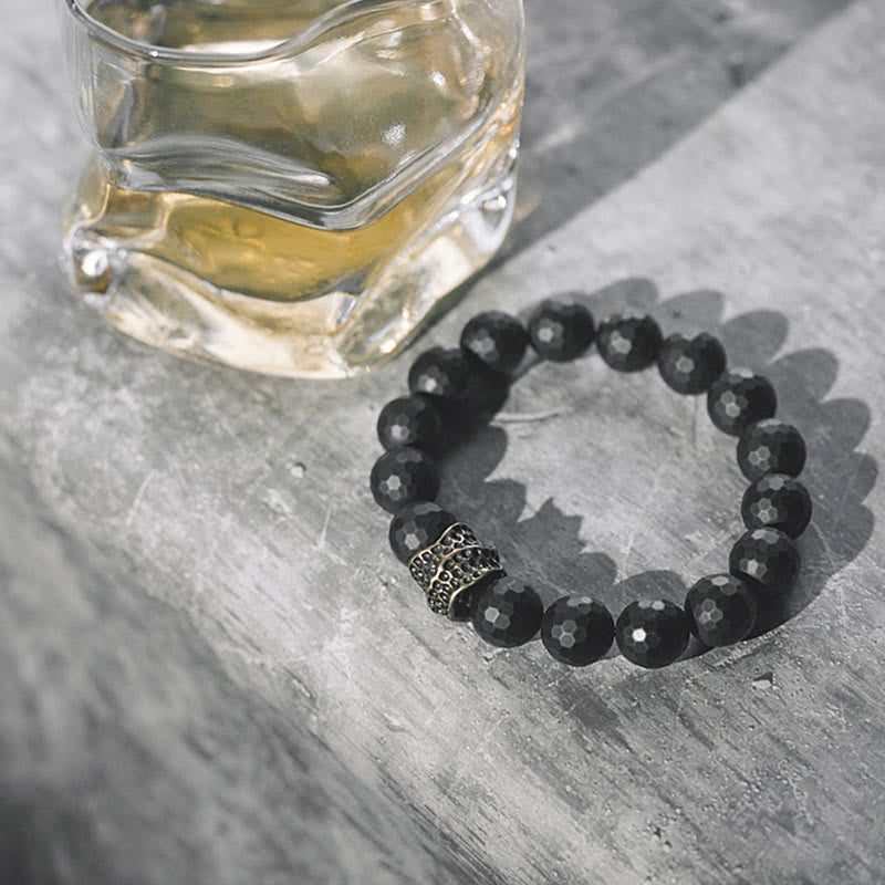 Matte Frosting Black Onyx with Cylindrical Copper and Brass Beaded Bracelet