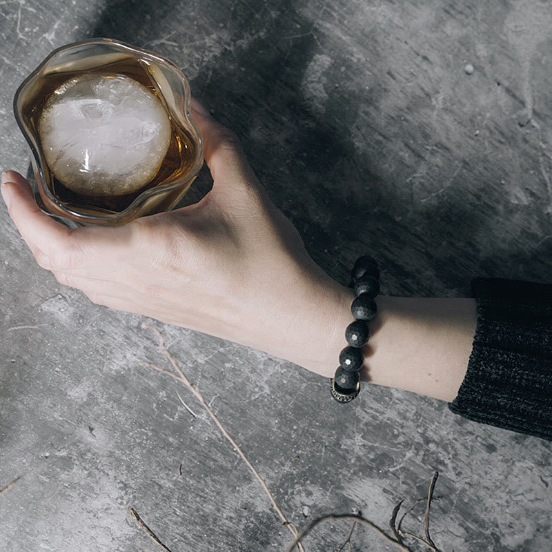 Matte Frosting Black Onyx with Cylindrical Copper and Brass Beaded Bracelet