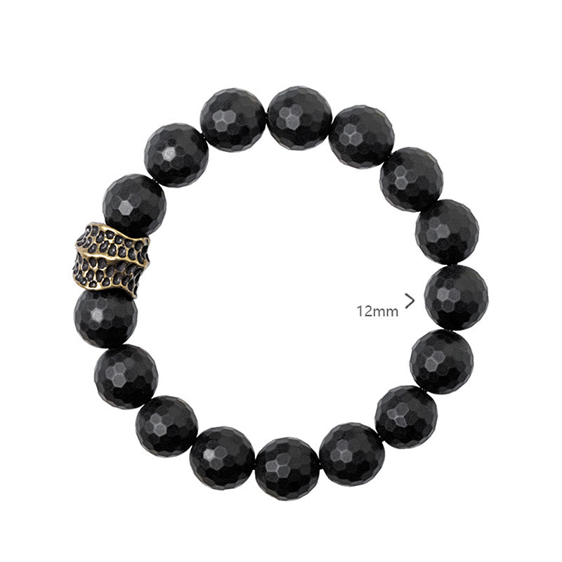 Matte Frosting Black Onyx with Cylindrical Copper and Brass Beaded Bracelet