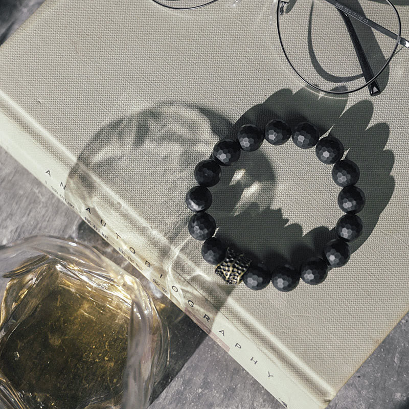 Matte Frosting Black Onyx with Cylindrical Copper and Brass Beaded Bracelet